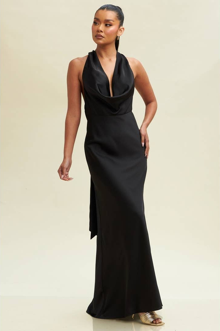 Solid Satin Halter Maxi - view 2