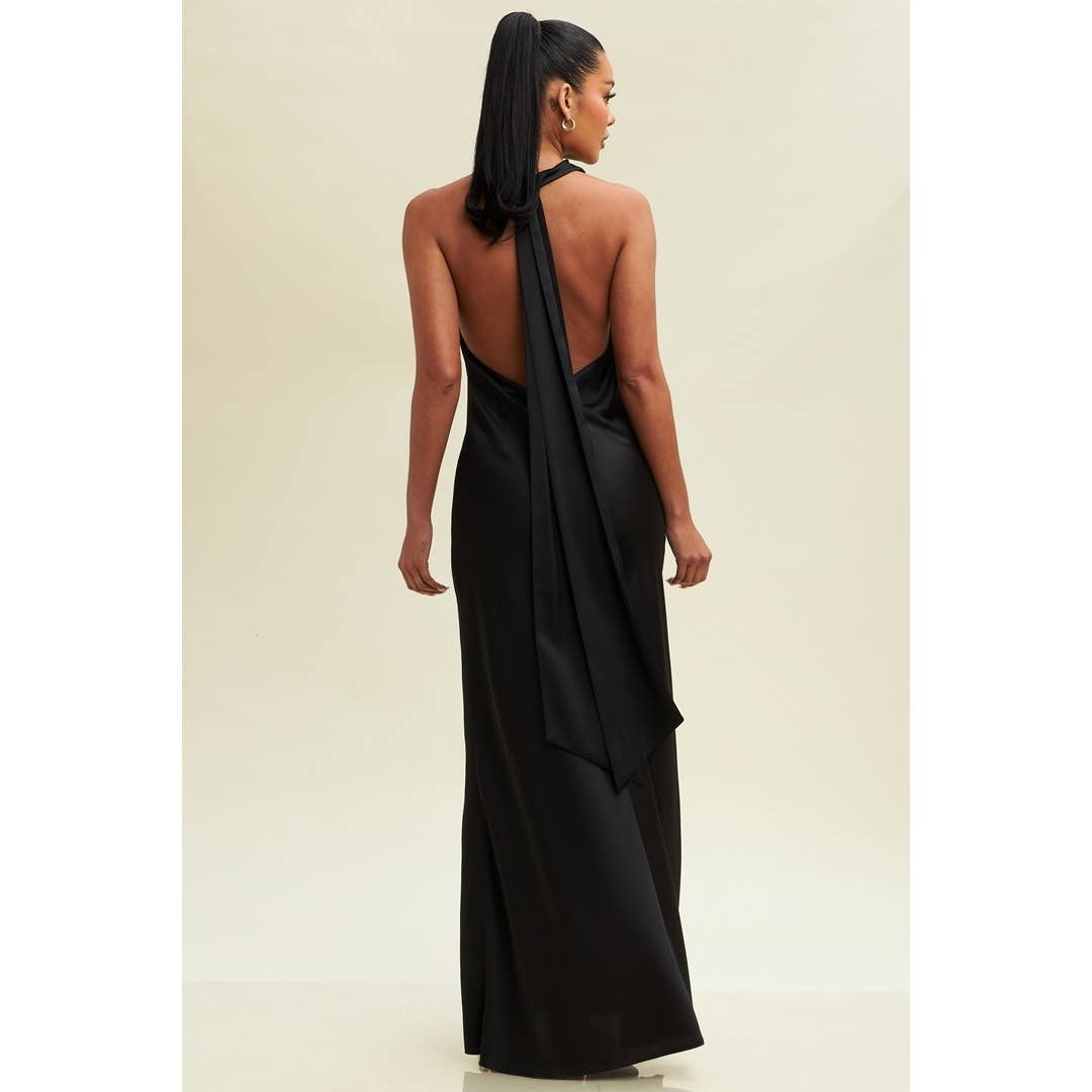 Solid Satin Halter Maxi — view 6