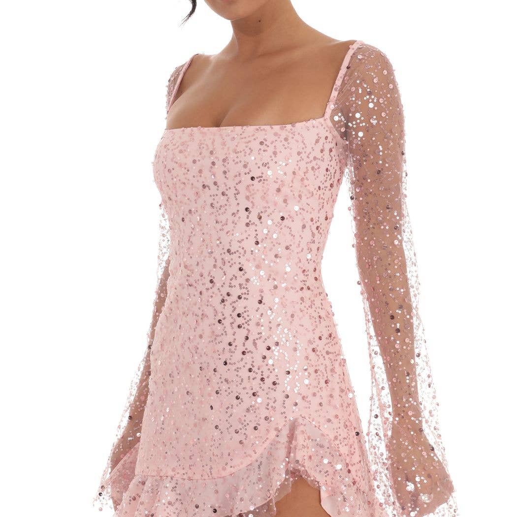 Floral Flare Long Sleeve Dress in Pink — view 2