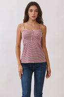 Striped Picot Edge Button-Front Babydoll Henley — view 2