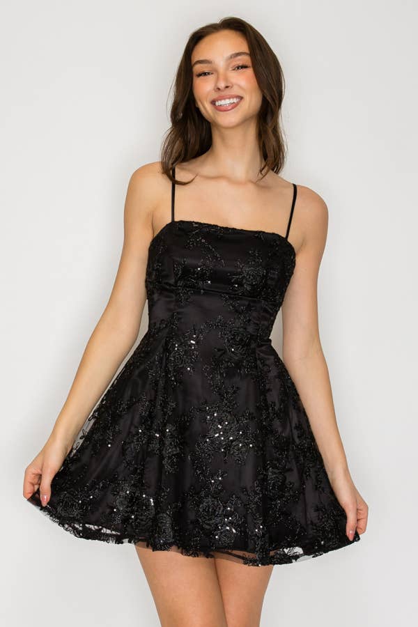 CD30529-1: FLORAL SEQUIN A LINE MINI