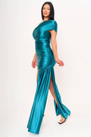 Shirring on Pearl Satin One Shoulder Mini Dress — view 4