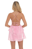 Shimmer Lace Up Dress in Pink - view 3