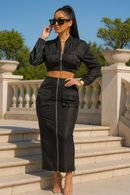 Drawstring Ruched Cargo Midi Skirt Set — view 3