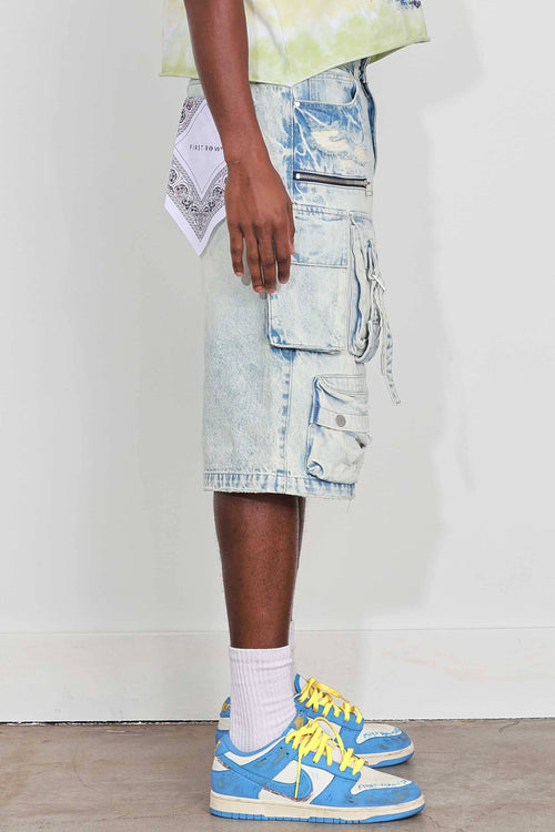 Washed Multi Cargo Denim Jorts - view 6
