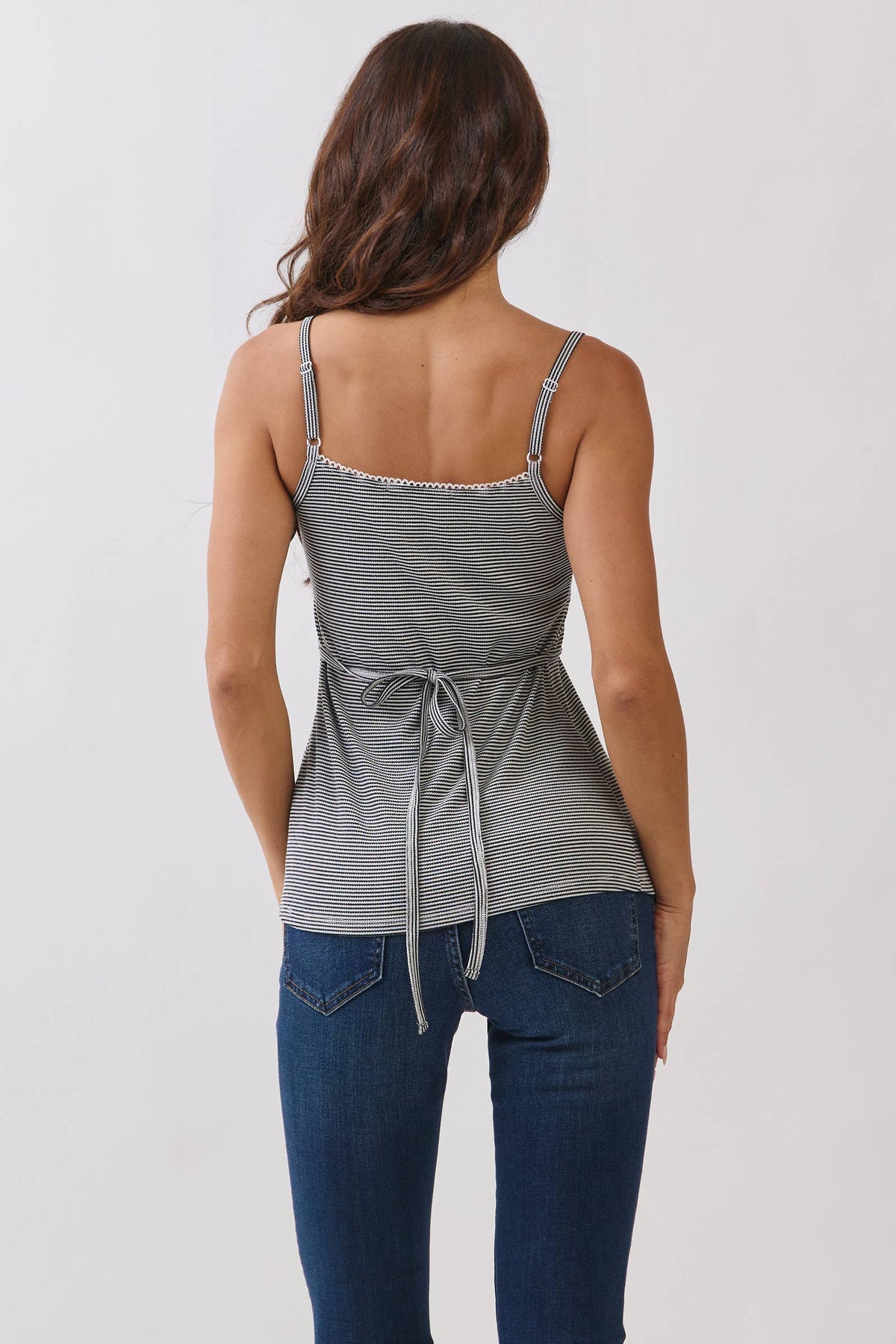 Striped Picot Edge Button-Front Babydoll Henley — view 9