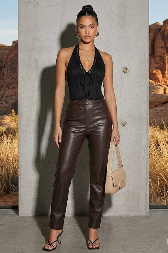 Suede Lace-Up Halter Corset Top - view 3