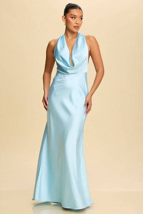 Solid Satin Halter Maxi - view 8