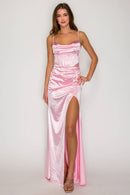 Sequin Ruched Cowl Satin Maxi — view 4