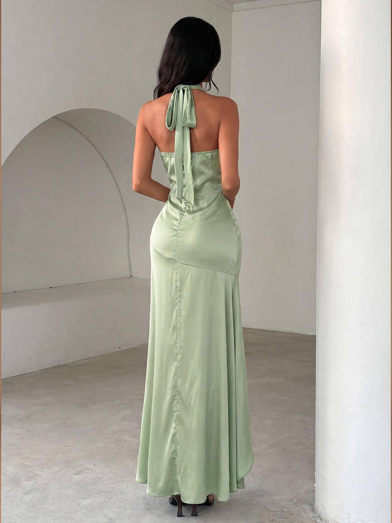 Satin Cami Maxi Dress with Ruffle Hem — view 3