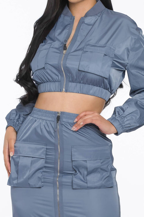 Drawstring Ruched Cargo Midi Skirt Set — view 2