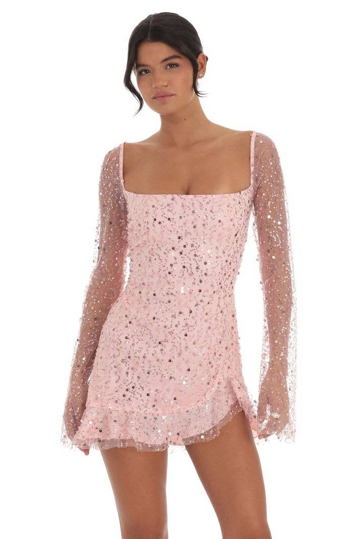 Floral Flare Long Sleeve Dress in Pink - view 4