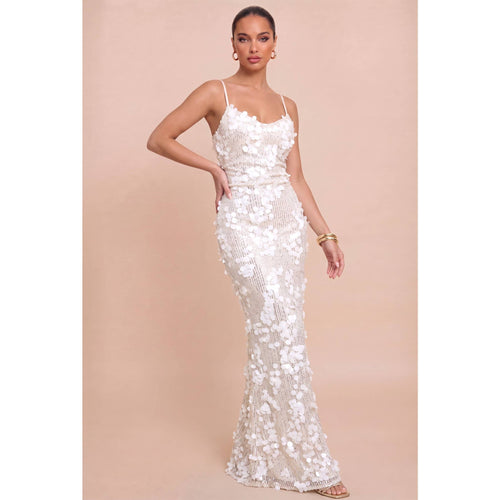 Sequin Mesh Lace Back Up Dress