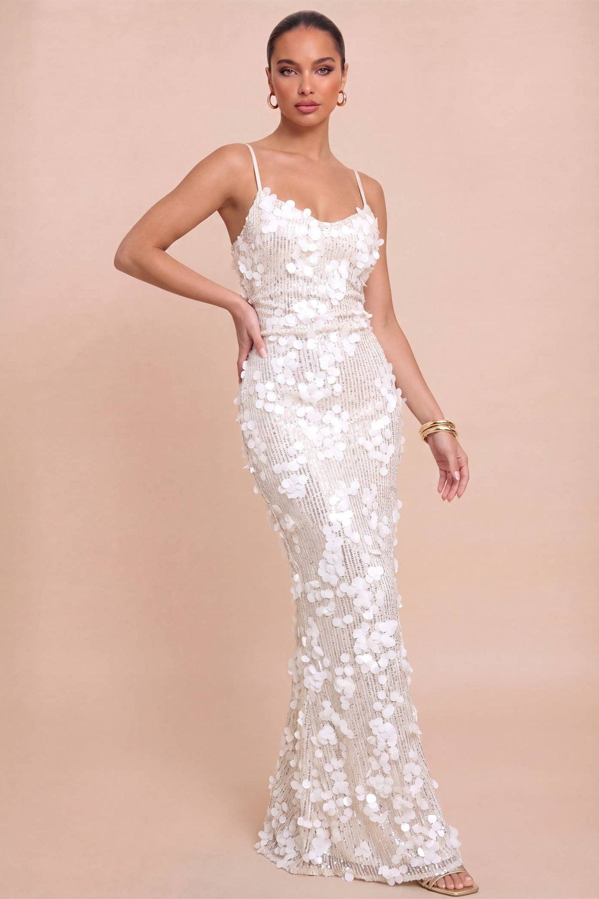 Sequin Mesh Lace Back Up Dress