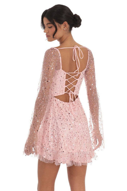 Floral Flare Long Sleeve Dress in Pink - view 3