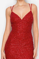 Beaded Corset Mesh Mermaid Maxi Dress