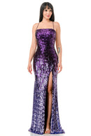 Sequined Lace Up Back High Slit Maxi Dress - view 6