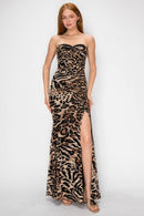 Leopard Print Strapless Mermaid Maxi