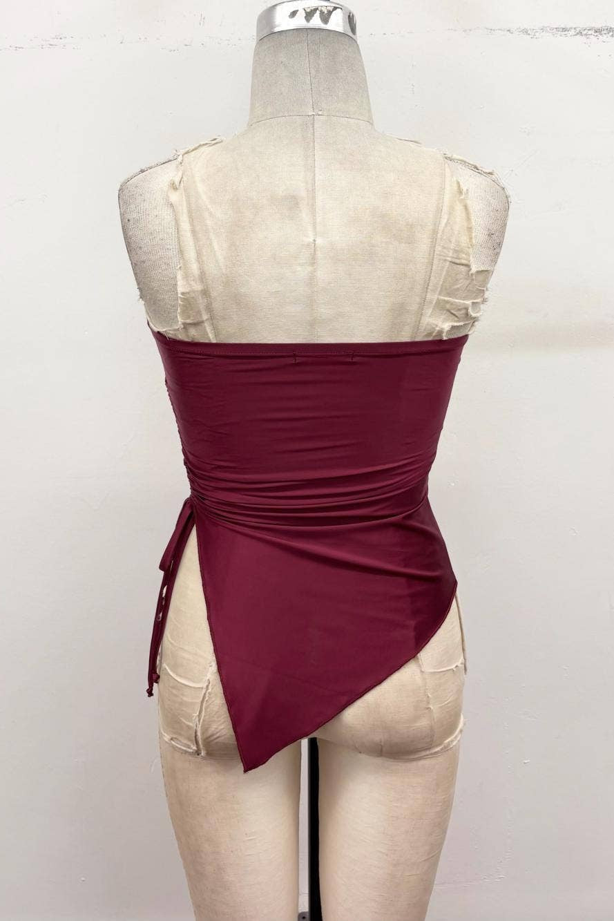Side Ruched Asymmetrical Tube Top - view 4