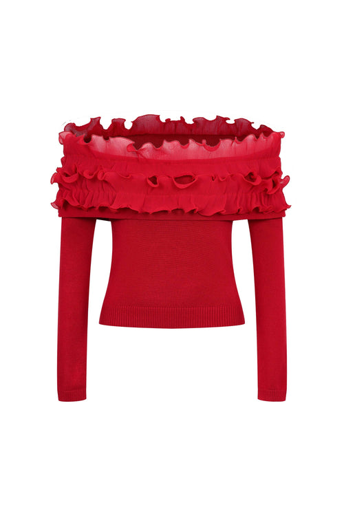 Micro Pleated Ruffle Off Shoulder Top — view 2