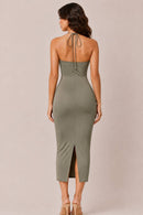 Metal O Ring Trim Cowl Neck Midi Dress — view 3