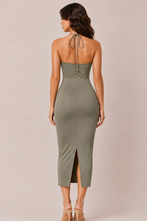 Metal O Ring Trim Cowl Neck Midi Dress — view 3