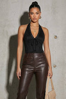 Suede Lace-Up Halter Corset Top