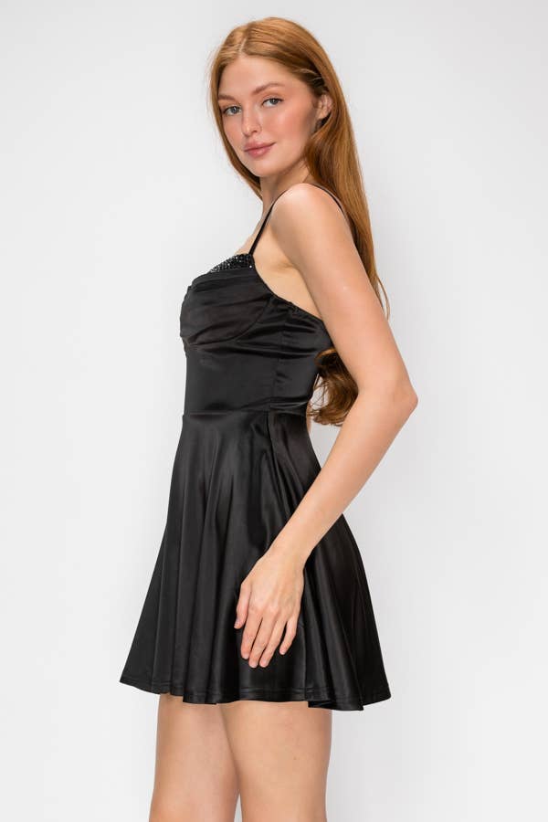 Satin Rhinestoned Skater Mini
