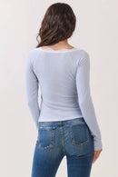 Ribbed Henley Scoop Neck Lace-Trim Long Sleeve Top — view 4