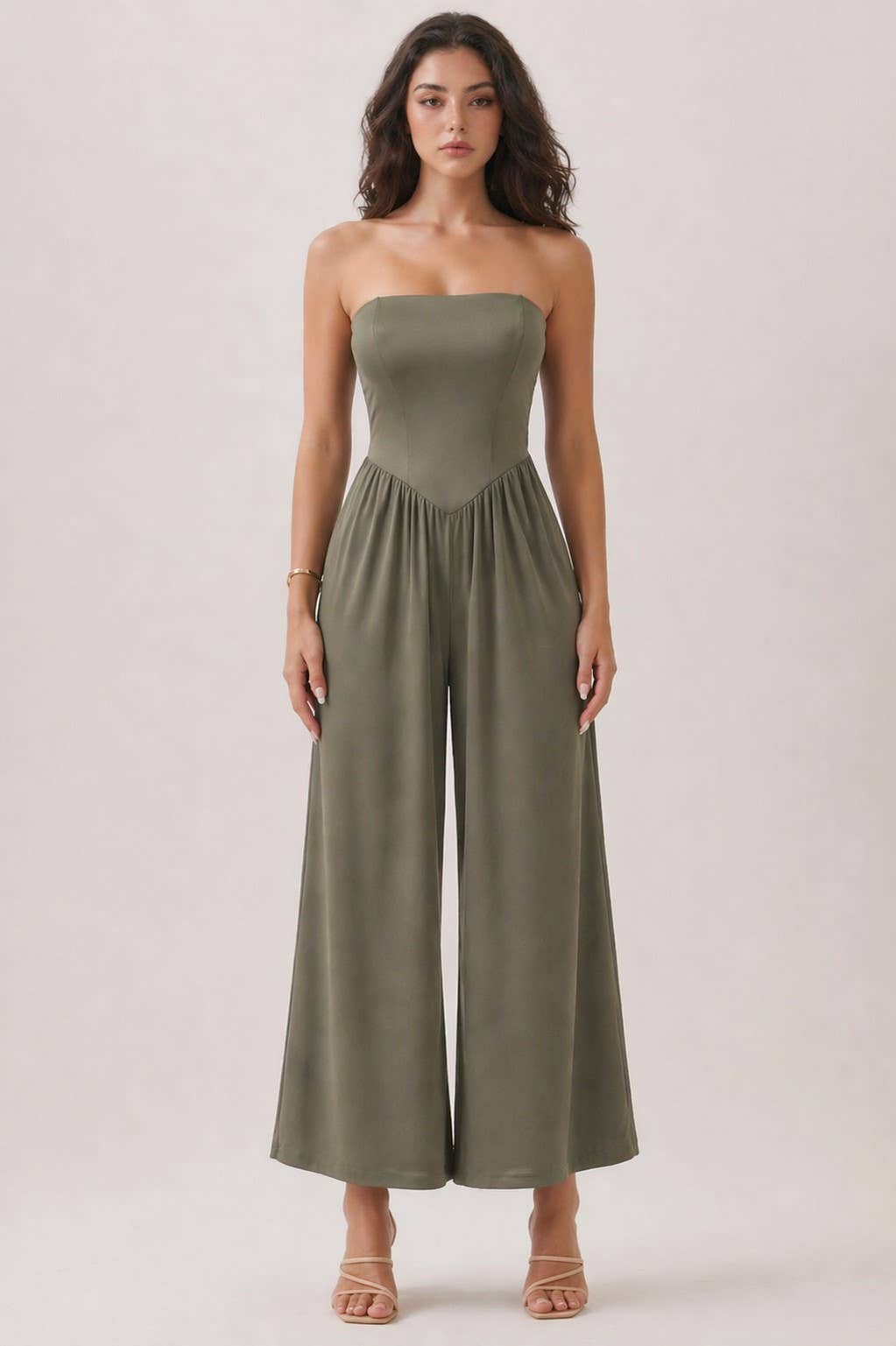 V Shape Drop Waist Tube Jumpsuit