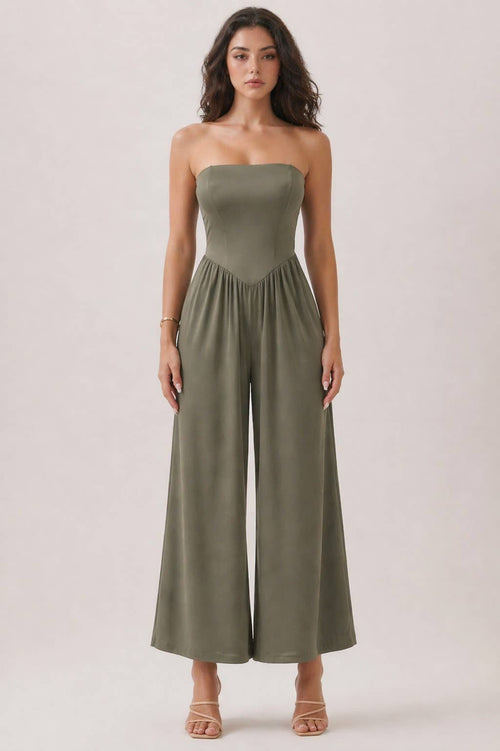 V Shape Drop Waist Tube Jumpsuit