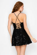 Sequin Fit and Flare Mini Dress, view 5