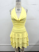 Cowl Neck Halter Tiered Mini Dress