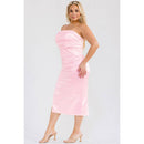 Plus Size Stretch Satin Ruched Side Slit Midi Tube Dress — view 2