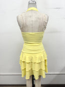 Cowl Neck Halter Tiered Mini Dress