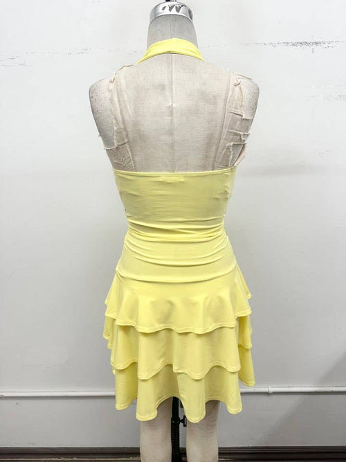 Cowl Neck Halter Tiered Mini Dress