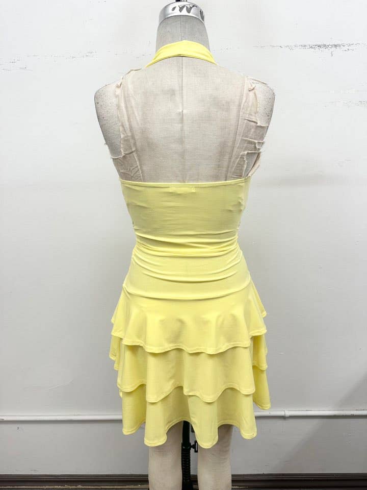 Cowl Neck Halter Tiered Mini Dress