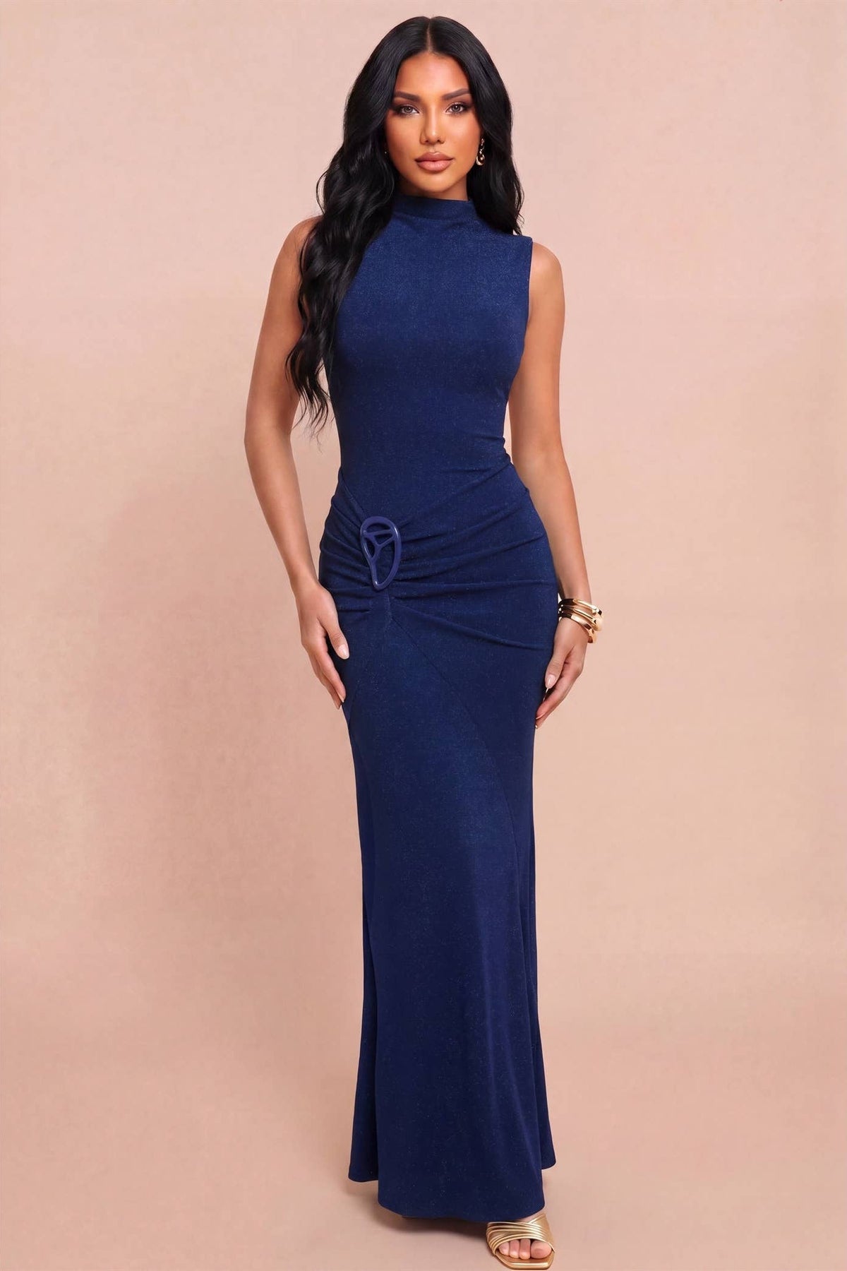 Metallic Mock Neck Dress - view 2