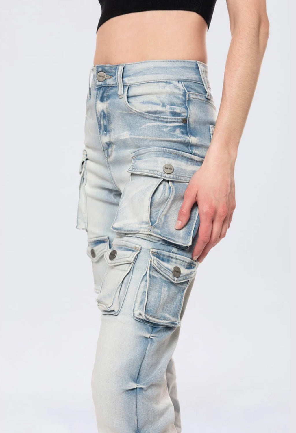 Smoke Rise "High Rise Stacked - Santorini Blue" Cargo Jeans