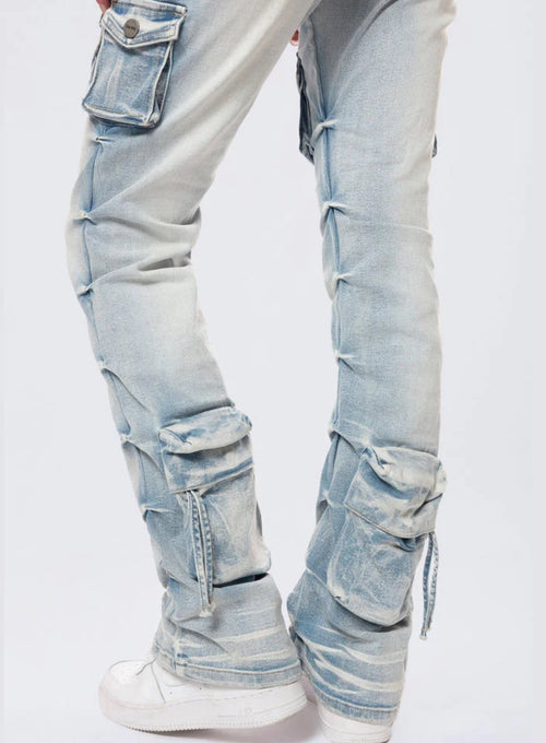 Smoke Rise High Rise Stacked - Santorini Blue Cargo Jeans — view 7
