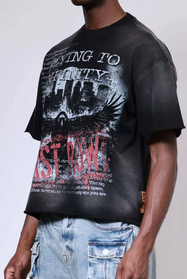 First Row "Breaking News Flying to Infinity Cropped" Tee