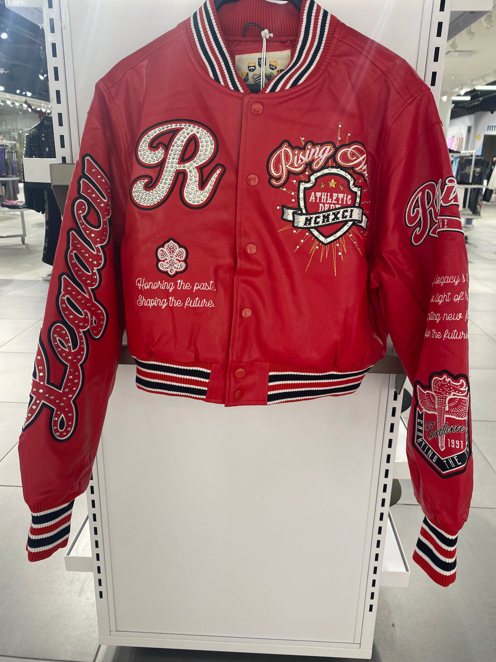 Smoke Rise "PU" Crop Fit Varsity Jacket