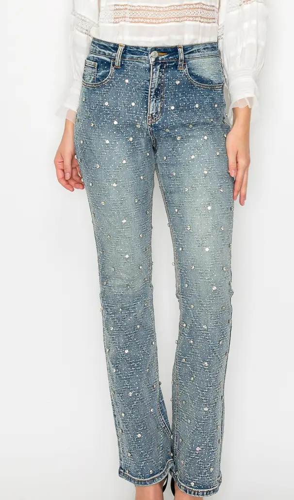 Artemis "Jewel Embellished All Over Rhinestone Modern Bootcut" Jeans