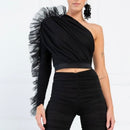 Kiki Riki One Shoulder Ruffle Sleeve Top