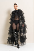 102402 BLACK TIERED-RUFFLE TULLE CAPE