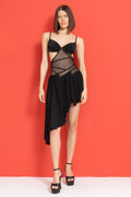 58705 SHEER BLACK EMBELLISHED ASYMMETRIC DRESS
