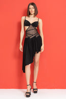 Sheer Black Embellished Asymmetric Dress