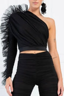 Kiki Riki One Shoulder Ruffle Sleeve Top