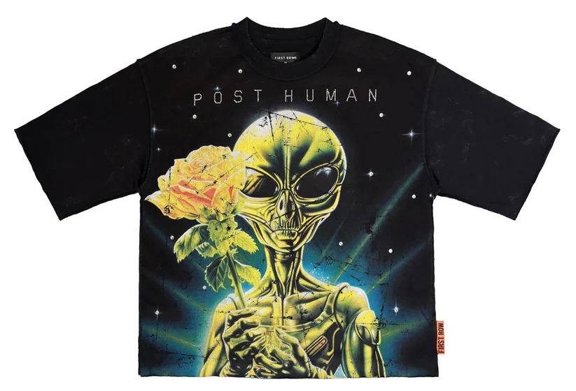 First Row "Post Human Soft Touch Washed Cropped" Tee