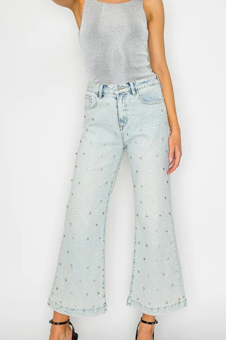Artemis "Jewel Embellished High Rise Cropped Palazzo" Pants